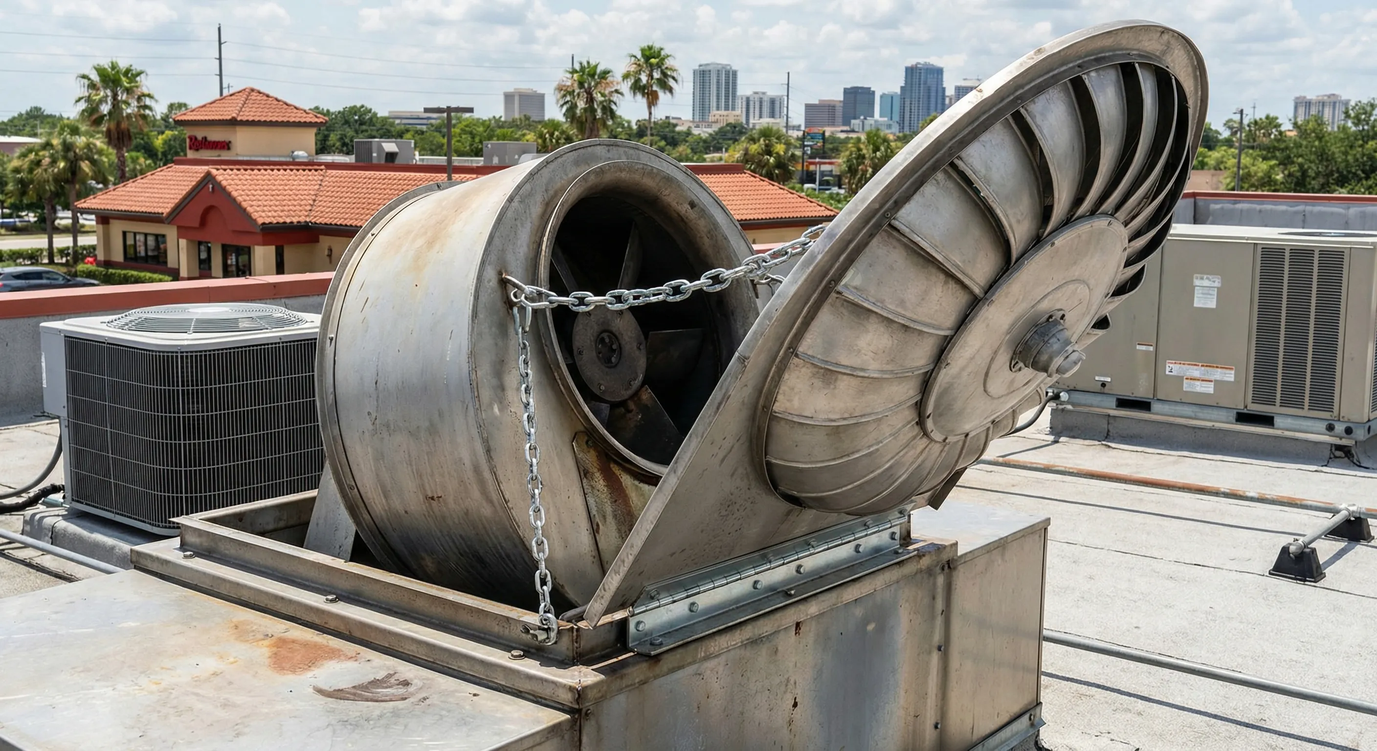 Chicago kitchen exhaust fan cleaning on a commercial rooftop